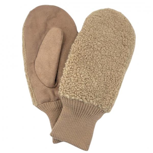 wholesale 3991 - Sherpa/Suede Mittens Taupe - 