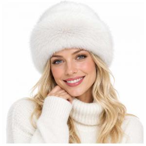 3993 - Fur Trimmed Plush Hats White - One Size Fits Most
