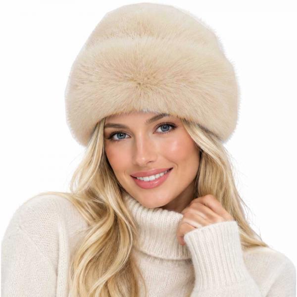 wholesale 3993 - Fur Trimmed Plush Hats Beige - One Size Fits Most