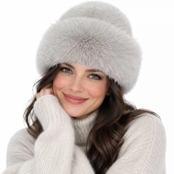 3993 - Fur Trimmed Plush Hats Silver - One Size Fits Most