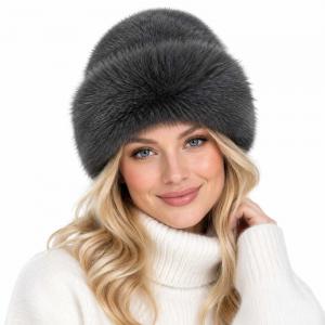 3993 - Fur Trimmed Plush Hats Charcoal - One Size Fits Most