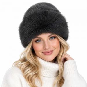 3993 - Fur Trimmed Plush Hats Charcoal - One Size Fits Most