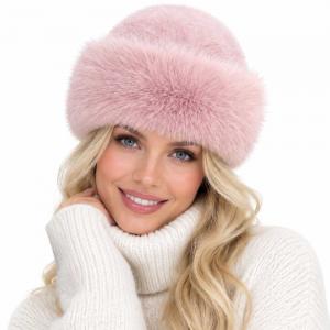 3993 - Fur Trimmed Plush Hats Pink - One Size Fits Most