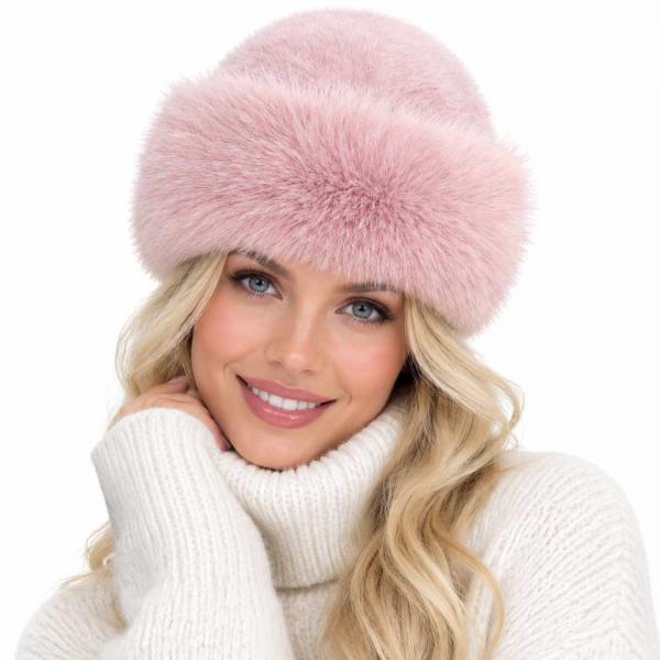 3993 - Fur Trimmed Plush Hats Pink - One Size Fits Most
