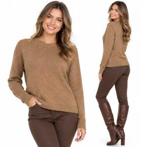 2786 - Round Neck Wool Blend Sweaters Mocha - Medium