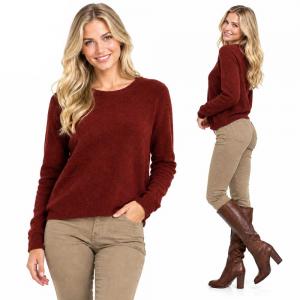 2786 - Round Neck Wool Blend Sweaters Burgundy - Small