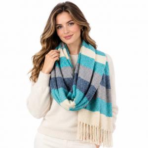 4370  - Striped Winter Scarves Blue Tones - 