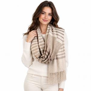 4371 - Color Block and Striped Winter Scarves Brown Mix - 