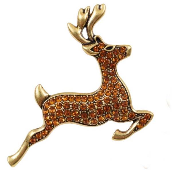 3998 - Brooches for Christmas 558 - Amber Crystals<br>
Prancing Reindeer - 2.25