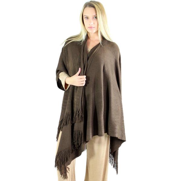 Wholesale 0940027- Cashmere Feel Ruana Capes Brown<br>
Cashmere Feel Ruana Cape  - 