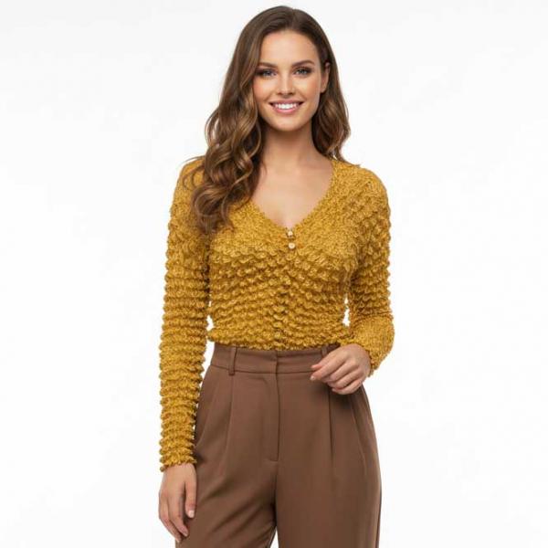 wholesale 505 -  Popcorn Style - Collarless Cardigans Butterscotch - One Size Fits Most