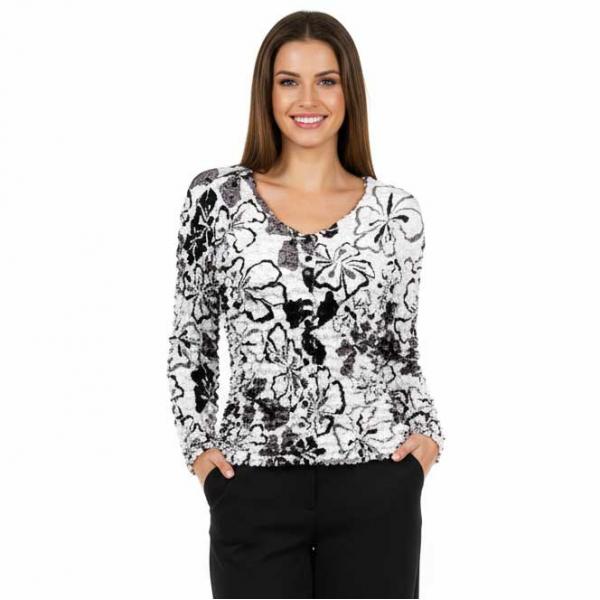 wholesale 505 -  Popcorn Style - Collarless Cardigans White-Black-Grey Flowers - One Size Fits Most