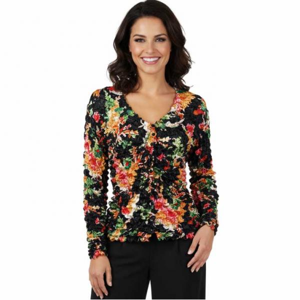 wholesale 505 -  Popcorn Style - Collarless Cardigans Bright Floral on Black - One Size Fits Most