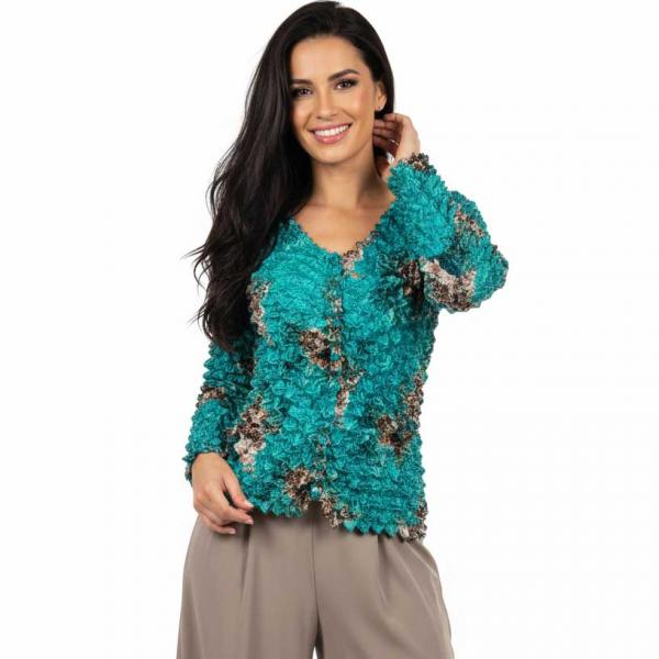 wholesale 505 -  Popcorn Style - Collarless Cardigans Taupe on Teal - One Size Fits Most