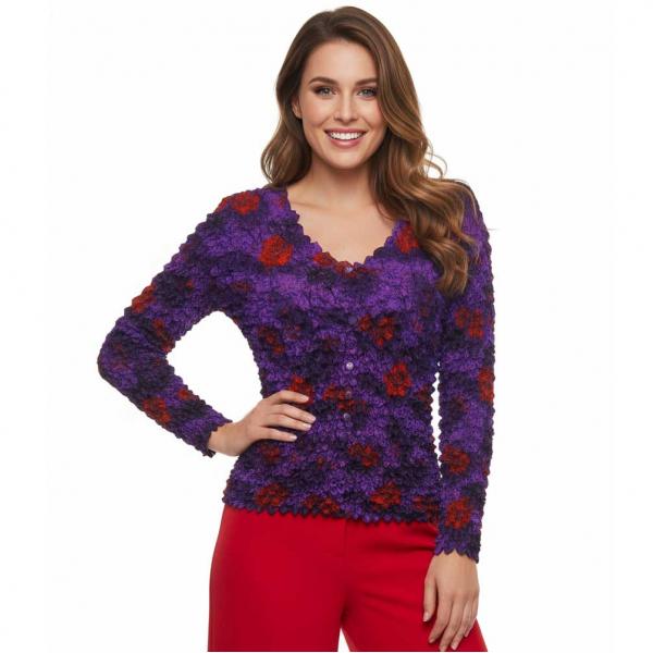 wholesale 505 -  Popcorn Style - Collarless Cardigans Purple Garden - One Size Fits Most