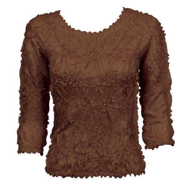 wholesale 648 - Origami Three Quarter Sleeve Tops Solid Brown (MB) - One Size Fits Most