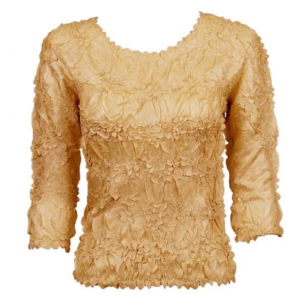 wholesale 648 - Origami Three Quarter Sleeve Tops Solid Champagne (MB) - Queen Size Fits (XL-2X)