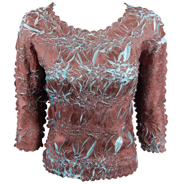 wholesale 648 - Origami Three Quarter Sleeve Tops Brown - Robins Egg Blue (MB) - Queen Size Fits (XL-2X)