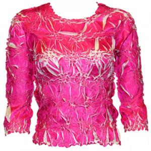 648 - Origami Three Quarter Sleeve Tops Pink - White - Queen Size Fits (XL-2X)