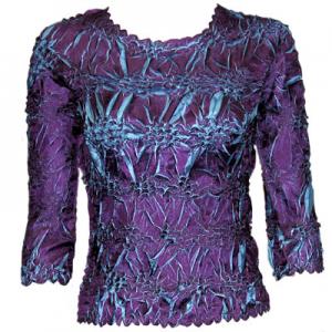 648 - Origami Three Quarter Sleeve Tops Purple - Turquoise - Queen Size Fits (XL-2X)