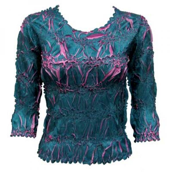 Wholesale 648 - Origami Three Quarter Sleeve Tops Teal - Flamingo - Queen Size Fits (XL-2X)