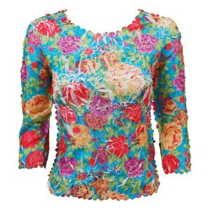 648 - Origami Three Quarter Sleeve Tops Summer Floral - White - Queen Size Fits (XL-2X)