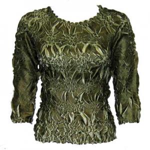648 - Origami Three Quarter Sleeve Tops Olive - Light Green - Queen Size Fits (XL-2X)