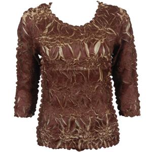 648 - Origami Three Quarter Sleeve Tops Chocolate - Champagne - One Size Fits Most