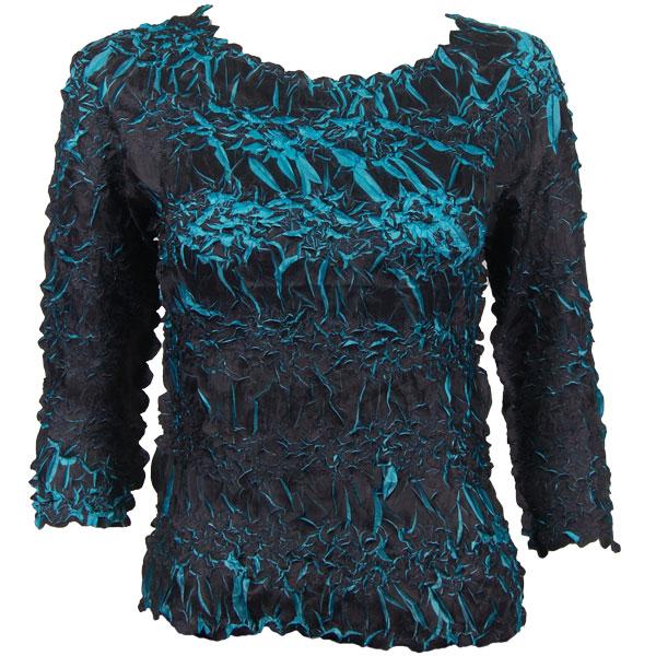 wholesale 648 - Origami Three Quarter Sleeve Tops Black - Aqua (MB) - One Size Fits Most