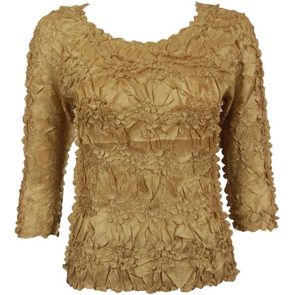 wholesale 648 - Origami Three Quarter Sleeve Tops Solid Gold (MB) - Queen Size Fits (XL-2X)