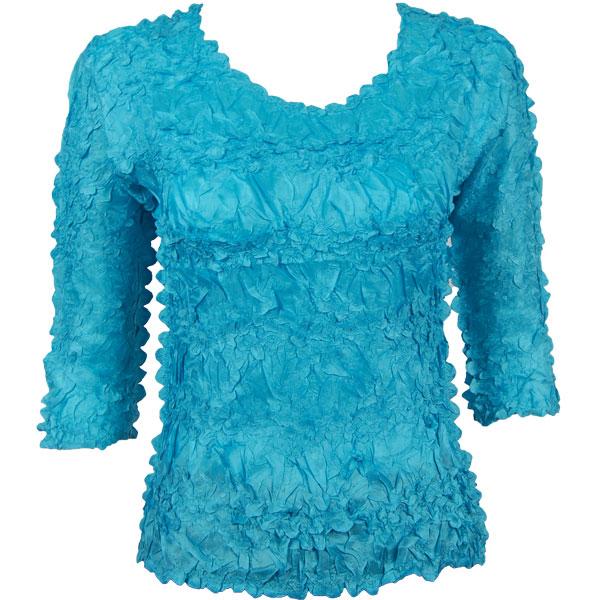 wholesale 648 - Origami Three Quarter Sleeve Tops Solid Aqua (MB) - Queen Size Fits (XL-2X)