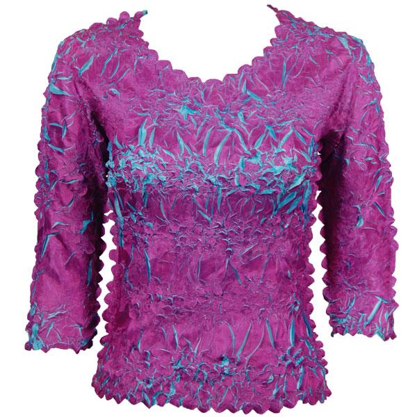 wholesale 648 - Origami Three Quarter Sleeve Tops Magenta - Aqua (MB) - One Size Fits Most