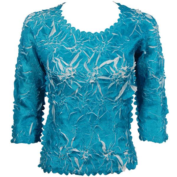wholesale 648 - Origami Three Quarter Sleeve Tops Turquoise - White (MB) - One Size Fits Most