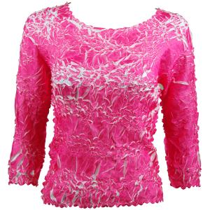 648 - Origami Three Quarter Sleeve Tops Hot Pink - White - Queen Size Fits (XL-2X)
