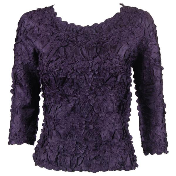 wholesale 648 - Origami Three Quarter Sleeve Tops Solid Plum (MB) - One Size Fits Most