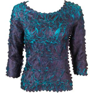 648 - Origami Three Quarter Sleeve Tops Dark Purple - Teal - One Size Fits Most