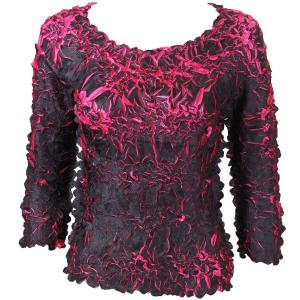 648 - Origami Three Quarter Sleeve Tops Black - Hot Pink - One Size Fits Most