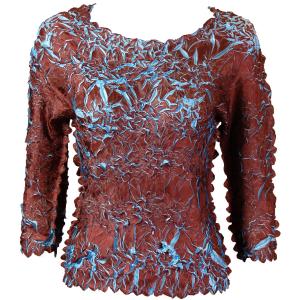 648 - Origami Three Quarter Sleeve Tops Brown - Sky Blue - Queen Size Fits (XL-2X)