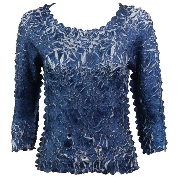 wholesale 648 - Origami Three Quarter Sleeve Tops Dark Blue - Platinum (MB) - Queen Size Fits (XL-2X)