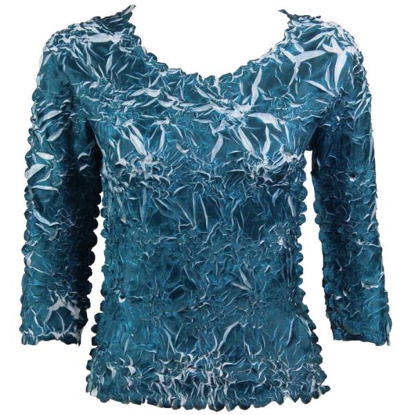 wholesale 648 - Origami Three Quarter Sleeve Tops Deep Teal - White (MB) - Queen Size Fits (XL-2X)