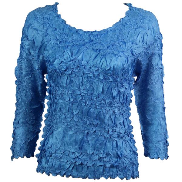 wholesale 648 - Origami Three Quarter Sleeve Tops Solid Azure (MB) - Queen Size Fits (XL-2X)