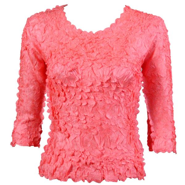 wholesale 648 - Origami Three Quarter Sleeve Tops Solid Shocking Pink (MB) - One Size Fits Most