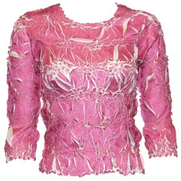 wholesale 648 - Origami Three Quarter Sleeve Tops Raspberry - White (MB) - One Size Fits Most