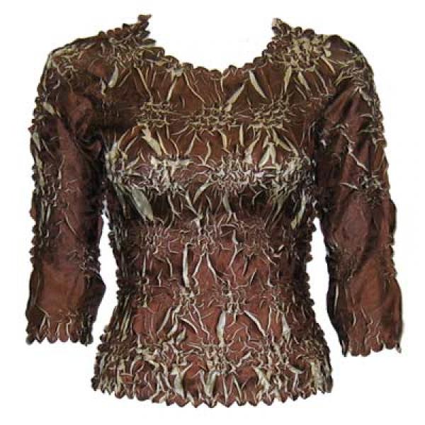 wholesale 648 - Origami Three Quarter Sleeve Tops Brown - Beige (MB) - One Size Fits Most