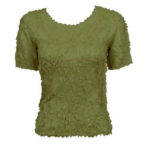 649 - Origami Short Sleeve Tops  Solid Olive - One Size Fits Most
