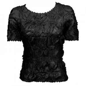 649 - Origami Short Sleeve Tops  Solid Black - Queen Size Fits (XL-2X)