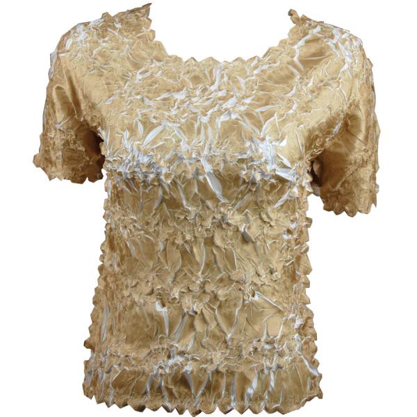 Wholesale 649 - Origami Short Sleeve Tops  Light Gold - White - One Size Fits Most