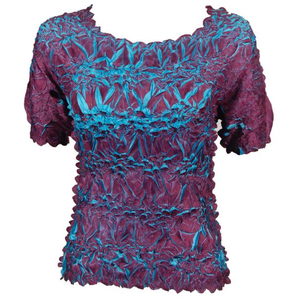 Wholesale 649 - Origami Short Sleeve Tops  Plum - Teal - One Size Fits Most