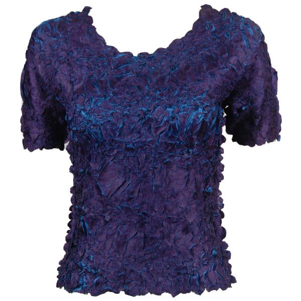 Wholesale 649 - Origami Short Sleeve Tops  Deep Purple - Steel Blue - Queen Size Fits (XL-2X)