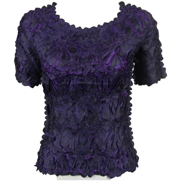 Wholesale 649 - Origami Short Sleeve Tops  Black - Purple - Queen Size Fits (XL-2X)